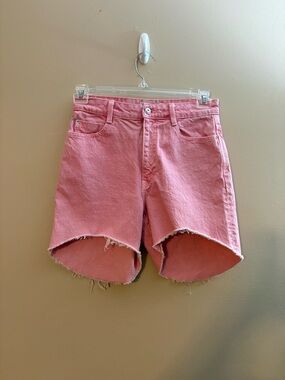 Zara Pink High-Rise Curved-Hem Denim Shorts